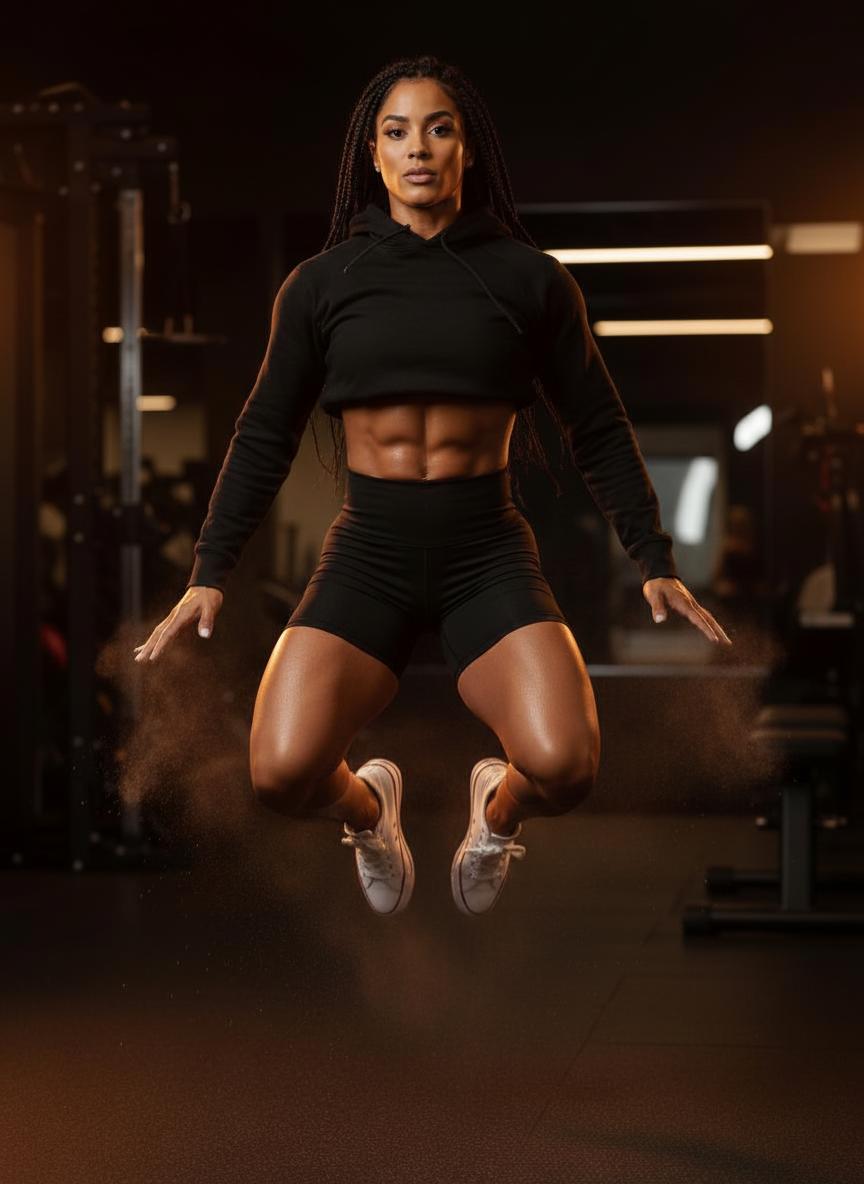 Hazel in gym wear, training log concept.